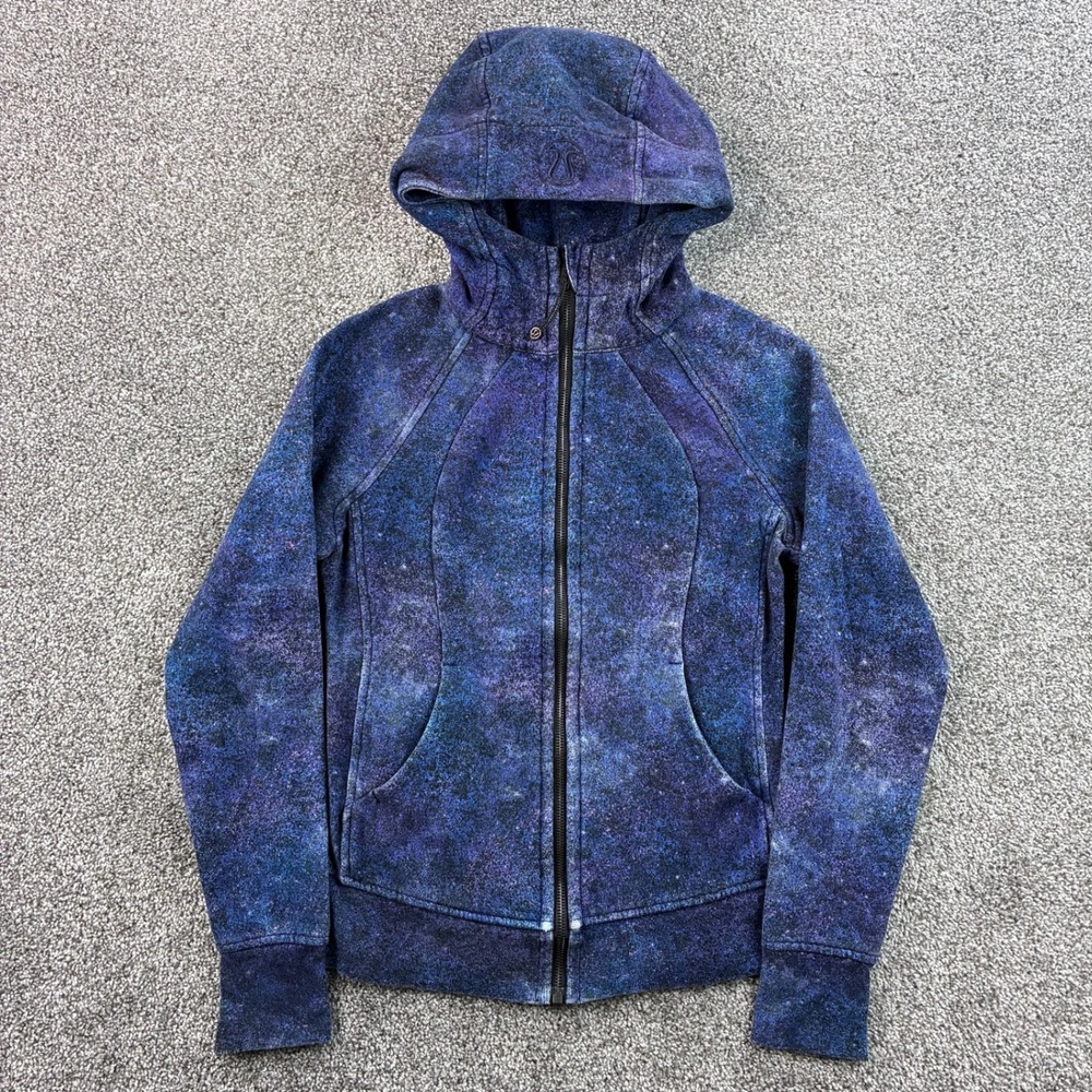 Lululemon Scuba Hoodie Women's 4 Blue Galaxy Space Print Full Zip Cotton LW4AWOS